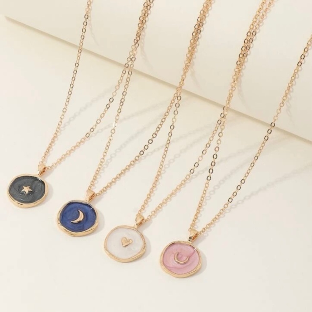 Moon, Star & Heart Round Charm Necklace (1 pc)